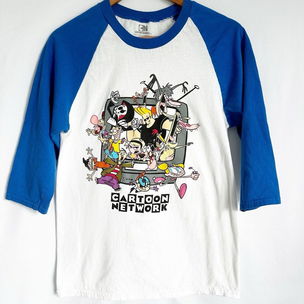 Cartoon Network T Shirt Unisex Small White Blue‎ Johnny Bravo Dexter Ed Edd Eddy